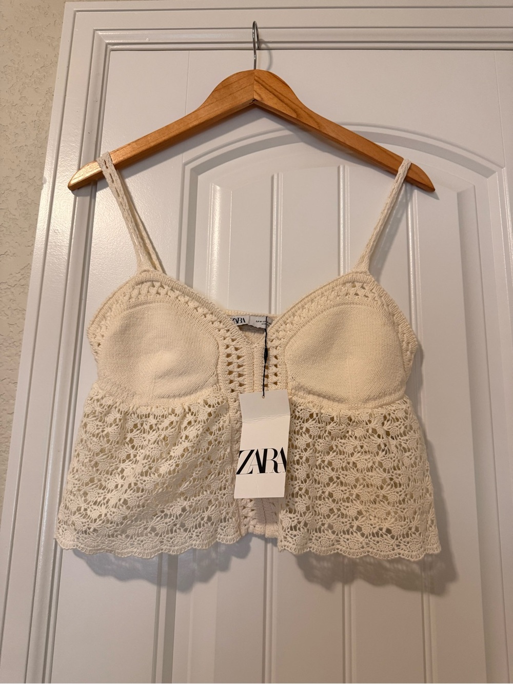 Zara Crochet Lace Bustier Cami Top Cream Knit Boho Coquette NWT Small